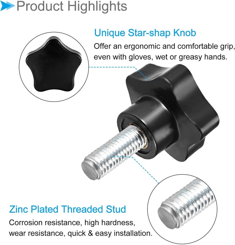 CoCud Star Clamping Knobs, M12 x 35mm Male Thread 47mm Head, Plastic Thumb Screw Grip Hand Knobs Threaded Bolt Black - (Applications: for Lathe Machinery), 2-Pieces - Image 4